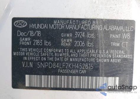 2019 Hyundai Elantra Sel from USA, damaged, VIN 5NPD84LF2KH452815